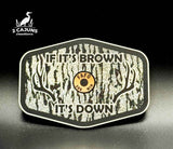 Four color options of the If It's Brown It's Down tree bark FAFO edition patch