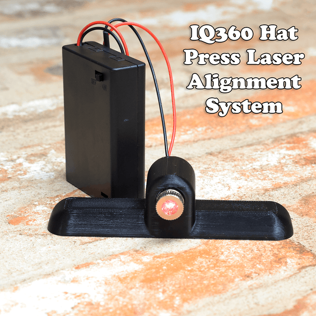 IQ360 laser alignment system for centering patches on a hat press