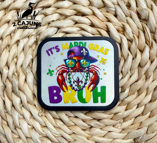 It's Mardi Gras Bruh Crawfish Holographic UV Printed Hat Patch - Hat Patch Supply