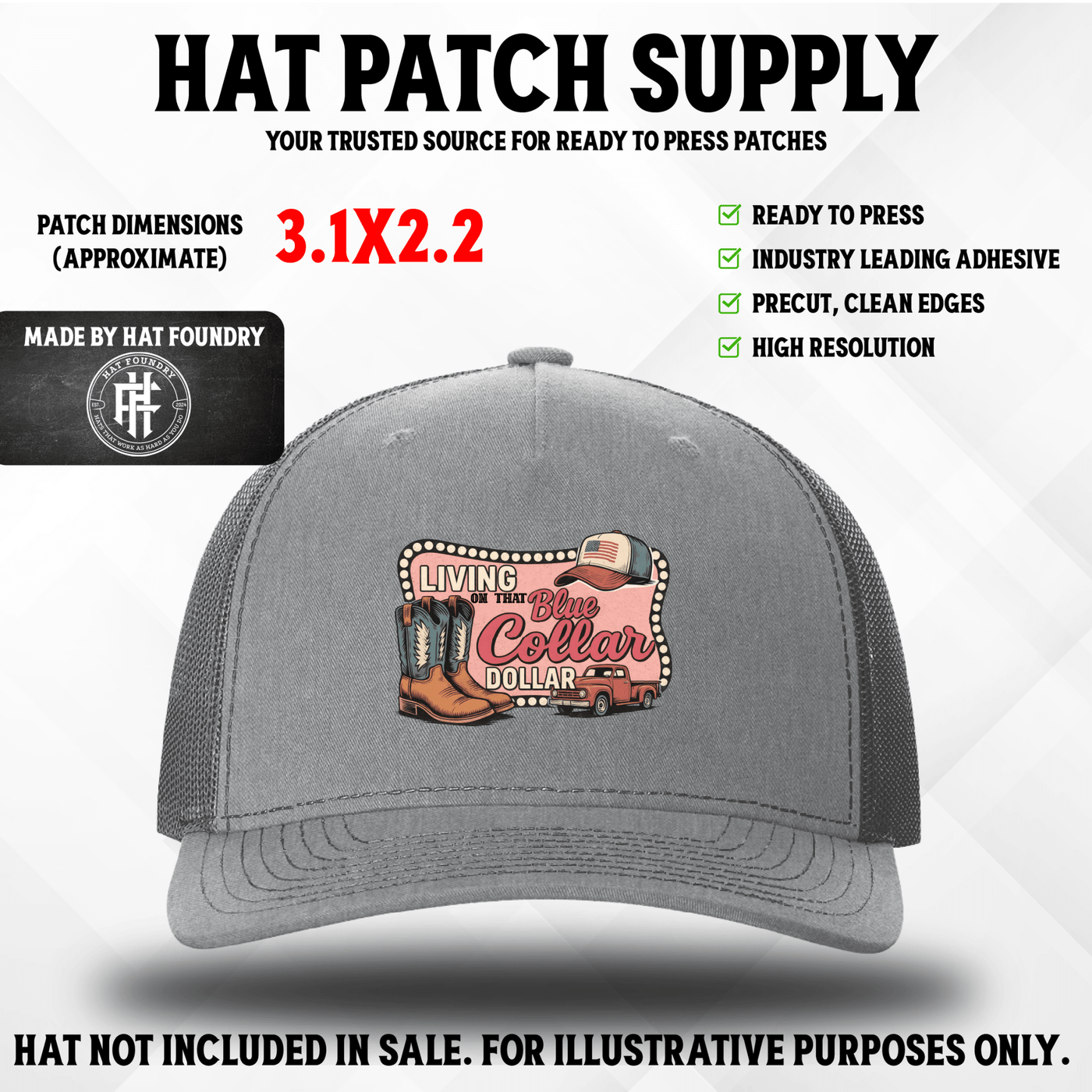 Living on that Blue Collar Dollar Hat Patch - Hat Patch Supply