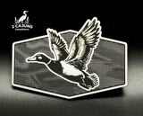 Mallard Duck on Linen Camo Design Dual Layer Stainless Black Acrylic Hat Patch - Hat Patch Supply