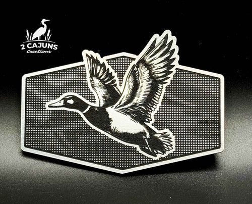 Mallard Duck on Linen Camo Design Dual Layer Stainless Black Acrylic Hat Patch - Hat Patch Supply
