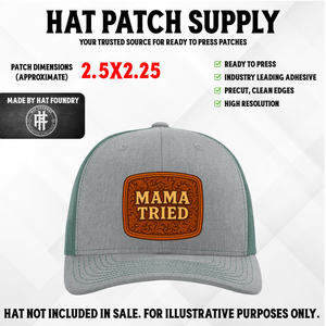 Mama Tried Tooled Leather UV Printed Patch – Western Style, Fade-Proof Design - Hat Patch Supply by Hat Foundry
