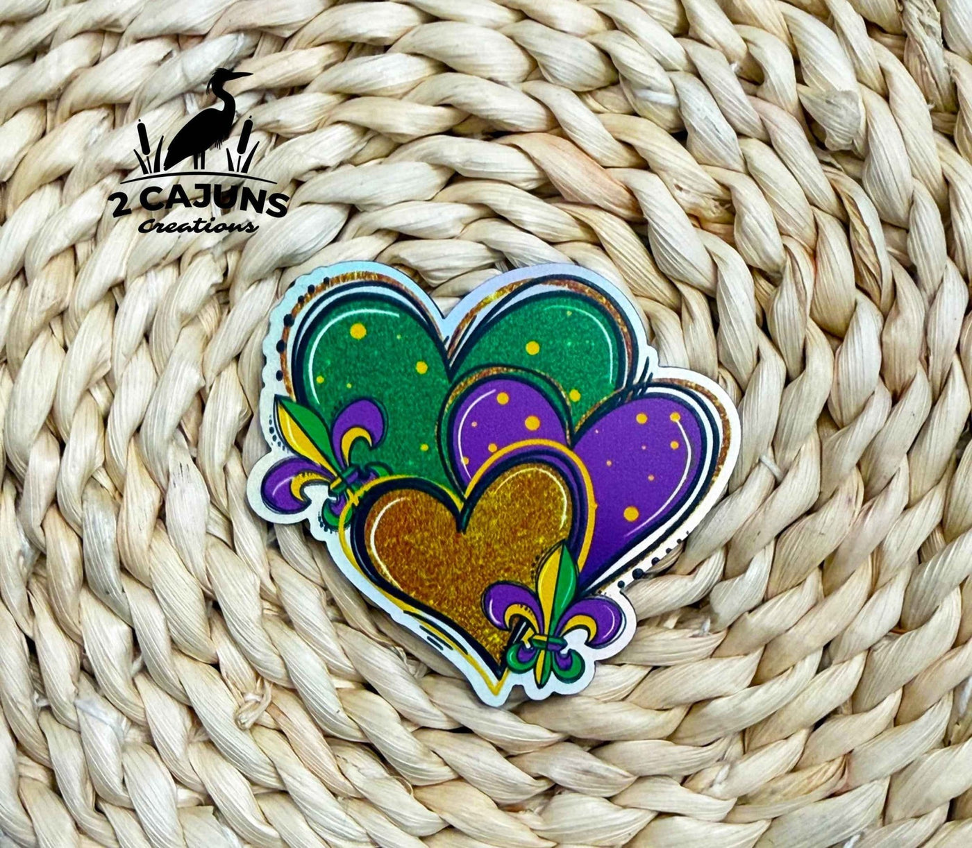 Mardi Gras Hearts Holographic UV Printed Hat Patch - Hat Patch Supply
