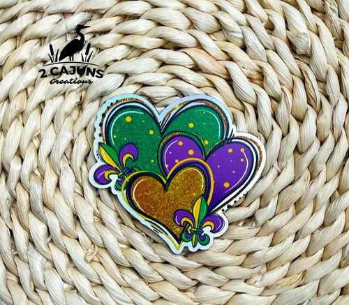 Mardi Gras Hearts Holographic UV Printed Hat Patch - Hat Patch Supply