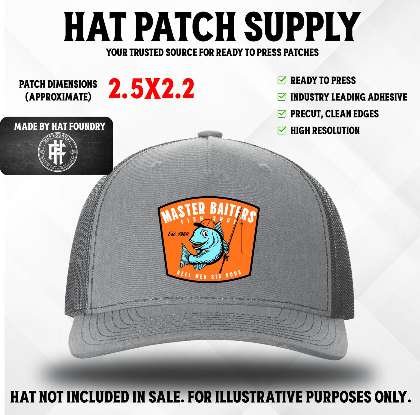 Master Baiters Fish Shop fishing humor UV printed hat patch