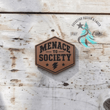 Menace to Society leather hat patch shown at an angle