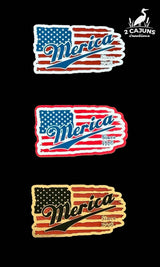 Tri-layer acrylic hat patch with Merica lettering over an engraved American flag