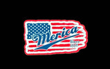 Three color options of the Merica American flag acrylic hat patch