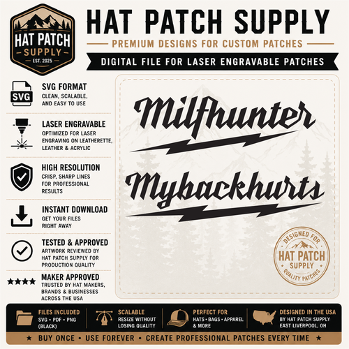 MILF Hunter & My Back Hurts Hat Patch SVG Combo Pack | Funny Laser Engraving Files