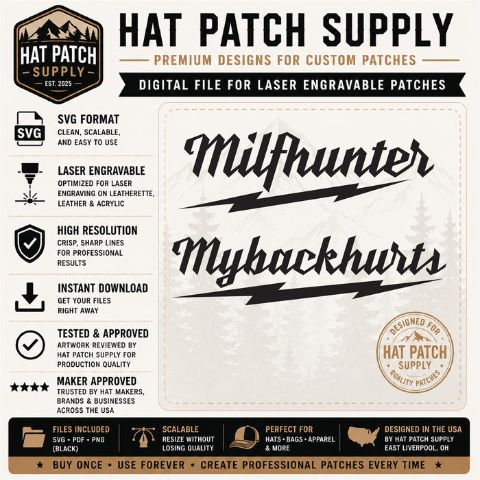 MILF Hunter & My Back Hurts Hat Patch SVG Combo Pack | Funny Laser Engraving Files