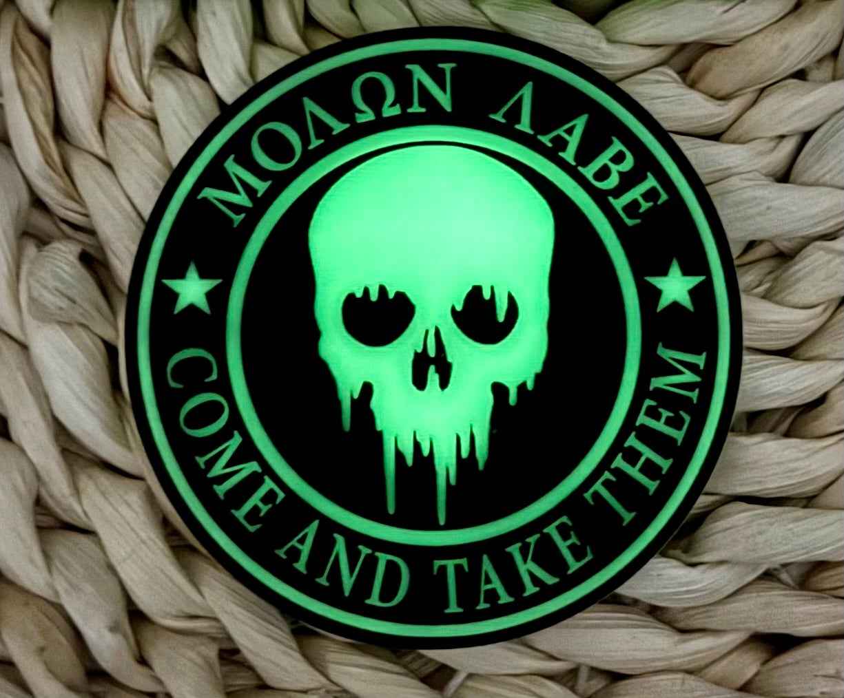 Molon Labe - Come and Take Them Glow in the Dark Acrylic Hat Patch - Hat Patch Supply