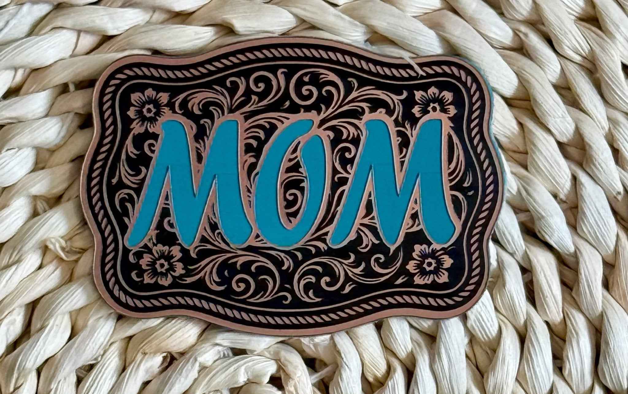 Mom Scroll Design Acrylic Laser Engraved Hat Patch