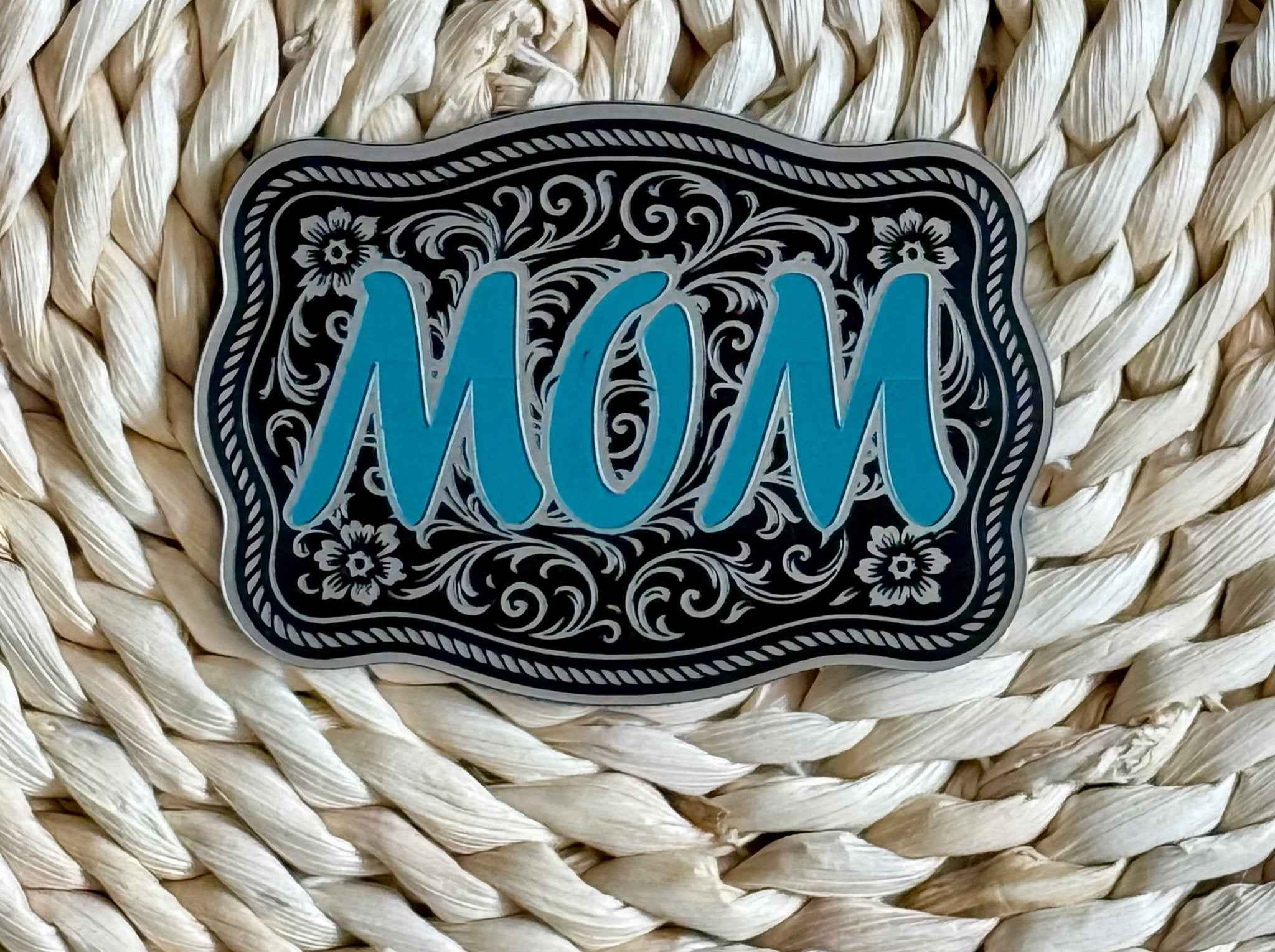 Mom Scroll Design Acrylic Laser Engraved Hat Patch