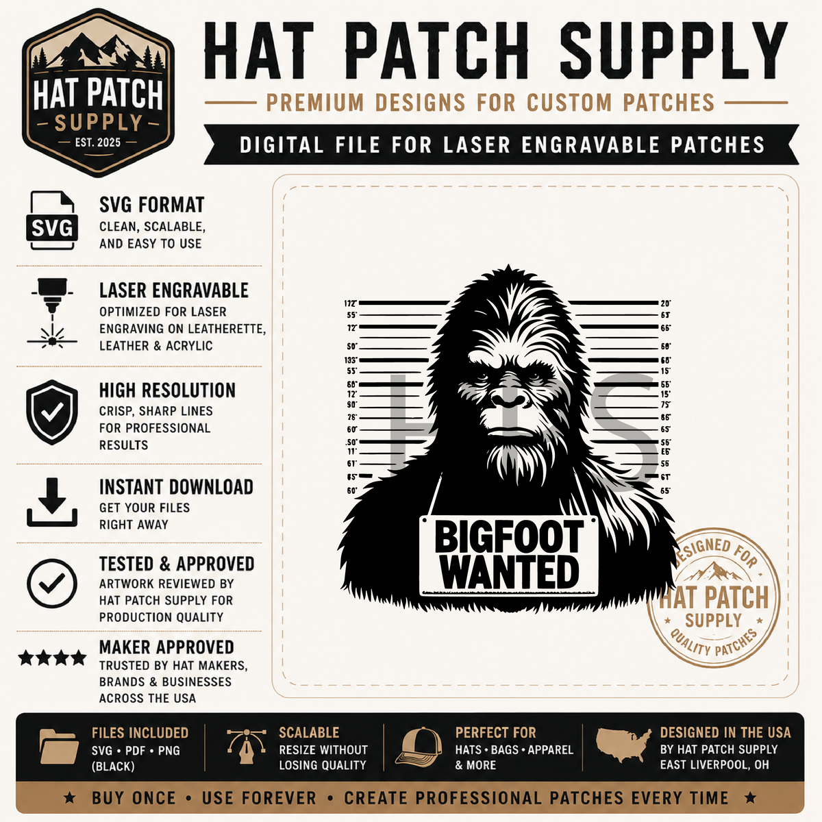 Thirteenth Bigfoot hat patch SVG design in the digital download