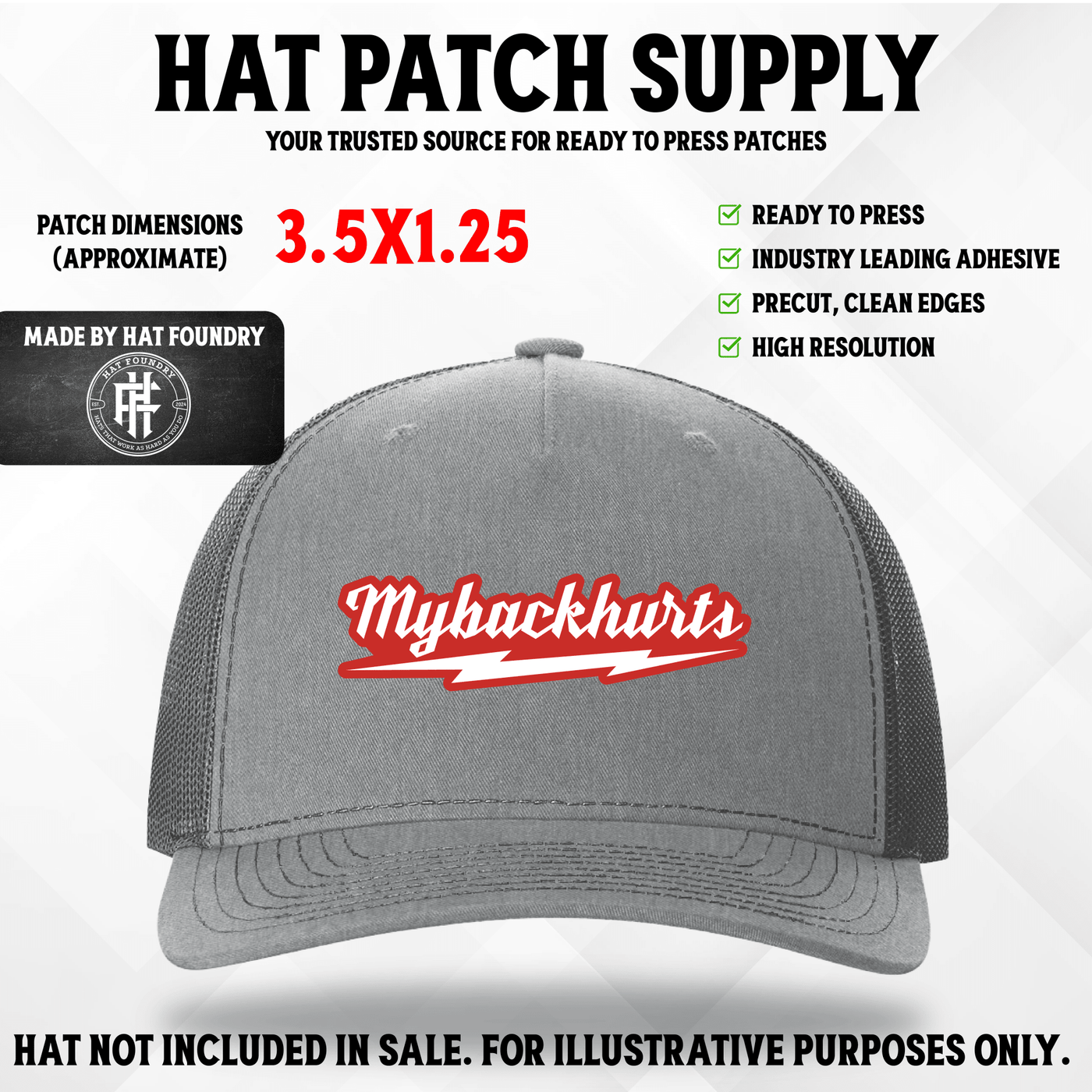 My Back Hurts Funny UV Printed Hat Patch - Hat Patch Supply