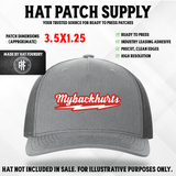 UV printed humor hat patch reading My Back Hurts