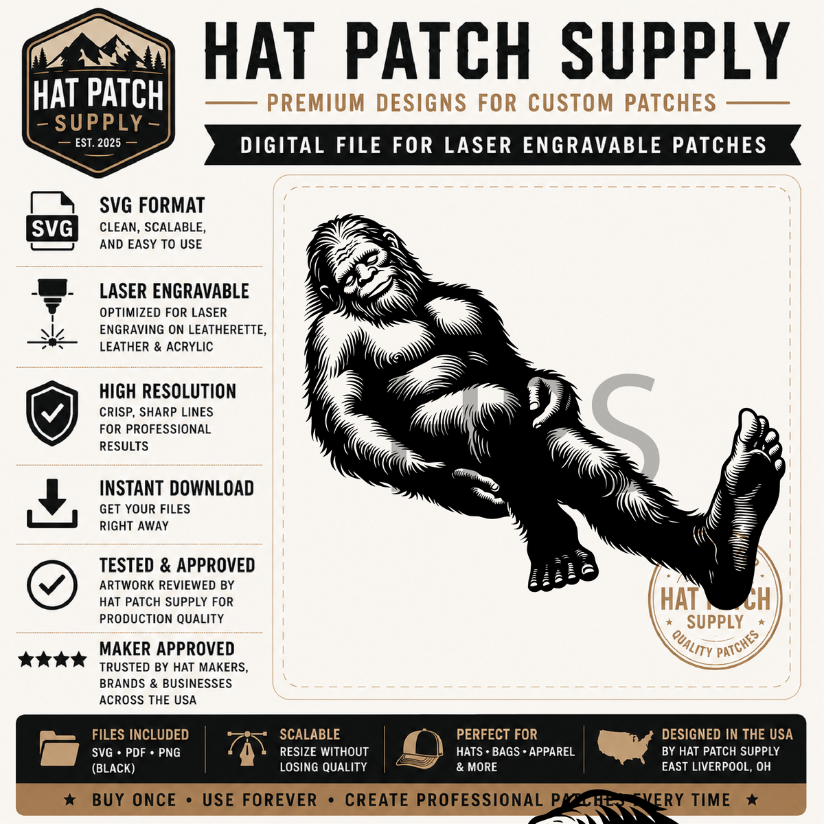Sixth laser ready sasquatch hat patch SVG design in bundle set 4
