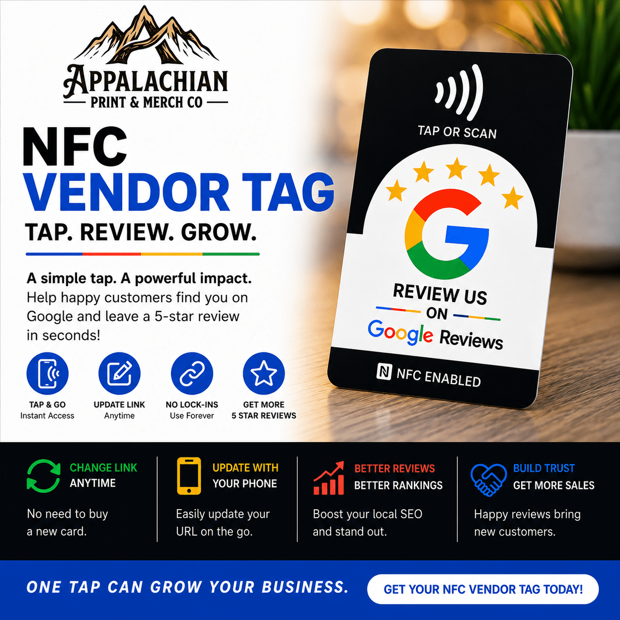 NFC Google Reviews Vendor Tag - Hat Patch Supply