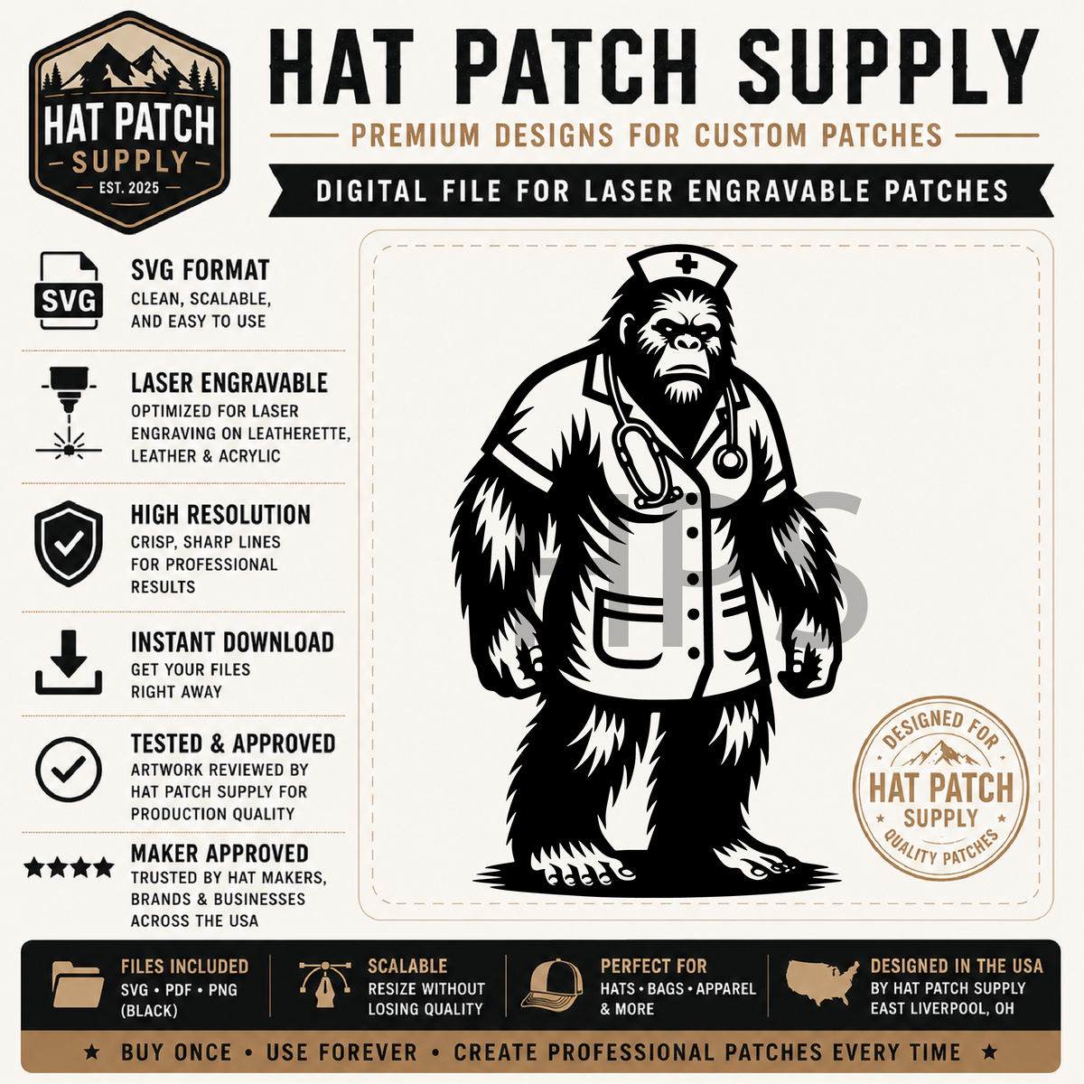 Tenth laser ready sasquatch hat patch SVG design in bundle set 2