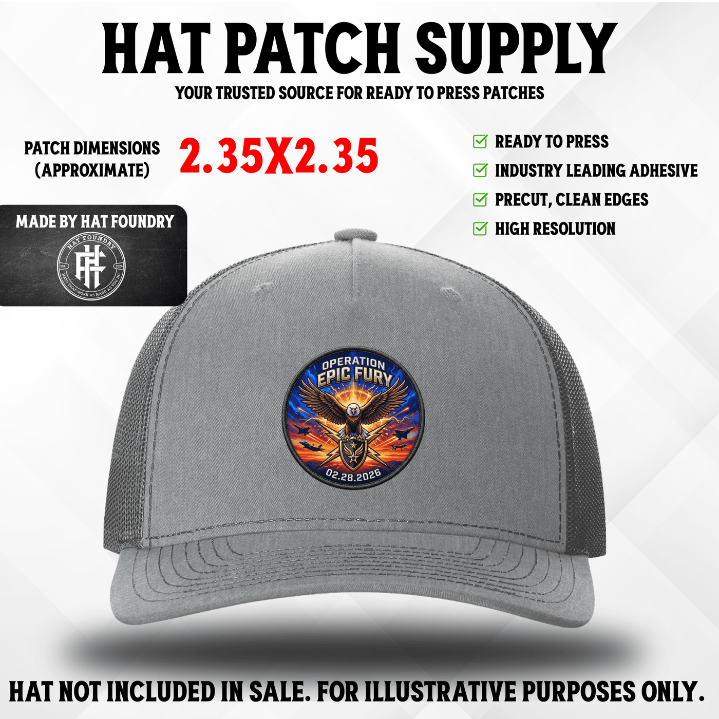 Operation Epic Fury Eagle Hat Patch - Raised Texture - Hat Patch Supply