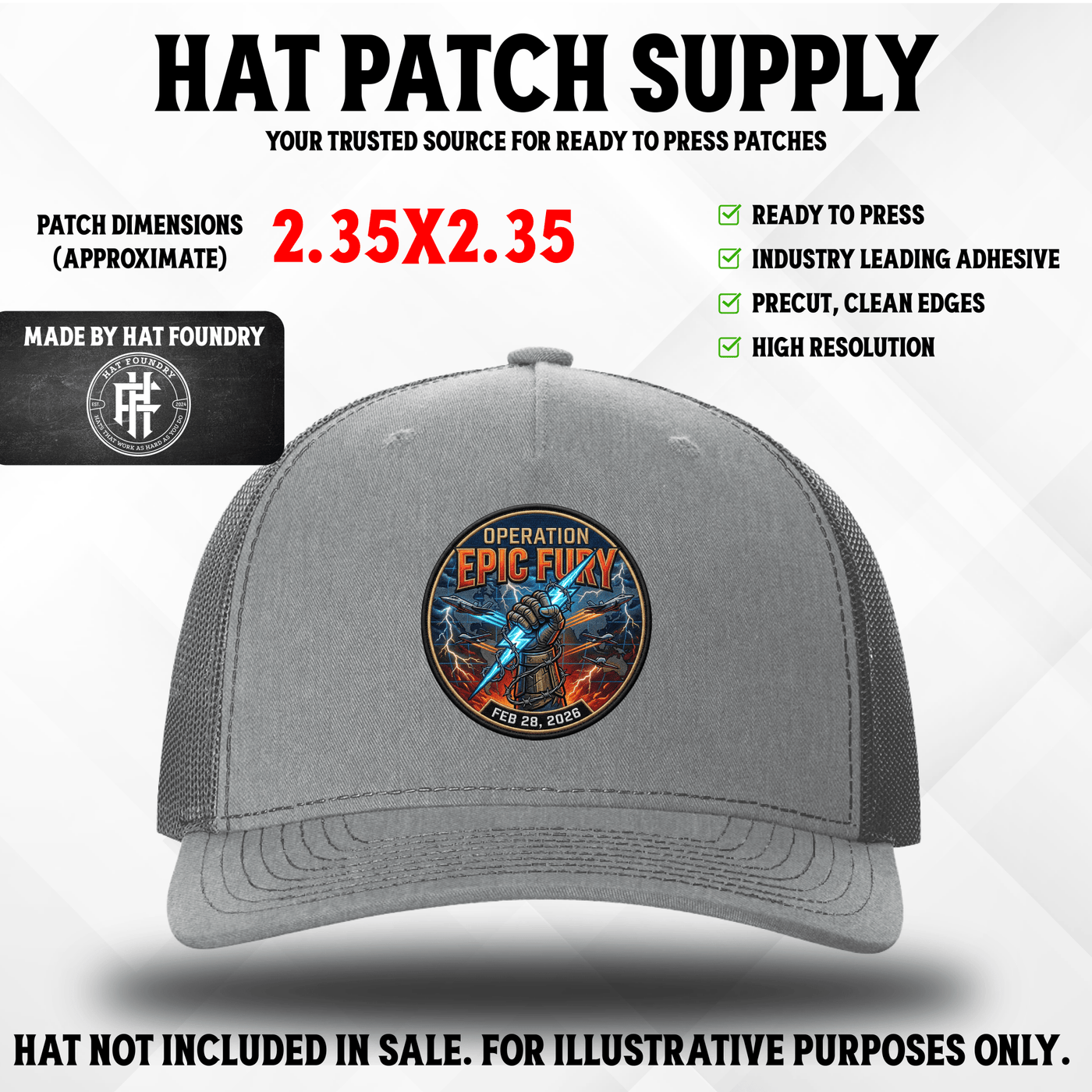 Operation Epic Fury Hat Patch - Raised Texture - Hat Patch Supply