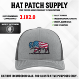 UV printed hat patch featuring an American buffalo in patriotic styling
