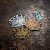 Petty Since Birth leather hat patch with a shimmer silver metallic finish