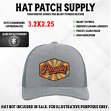 UV printed hat patch with bold Pimpin lettering