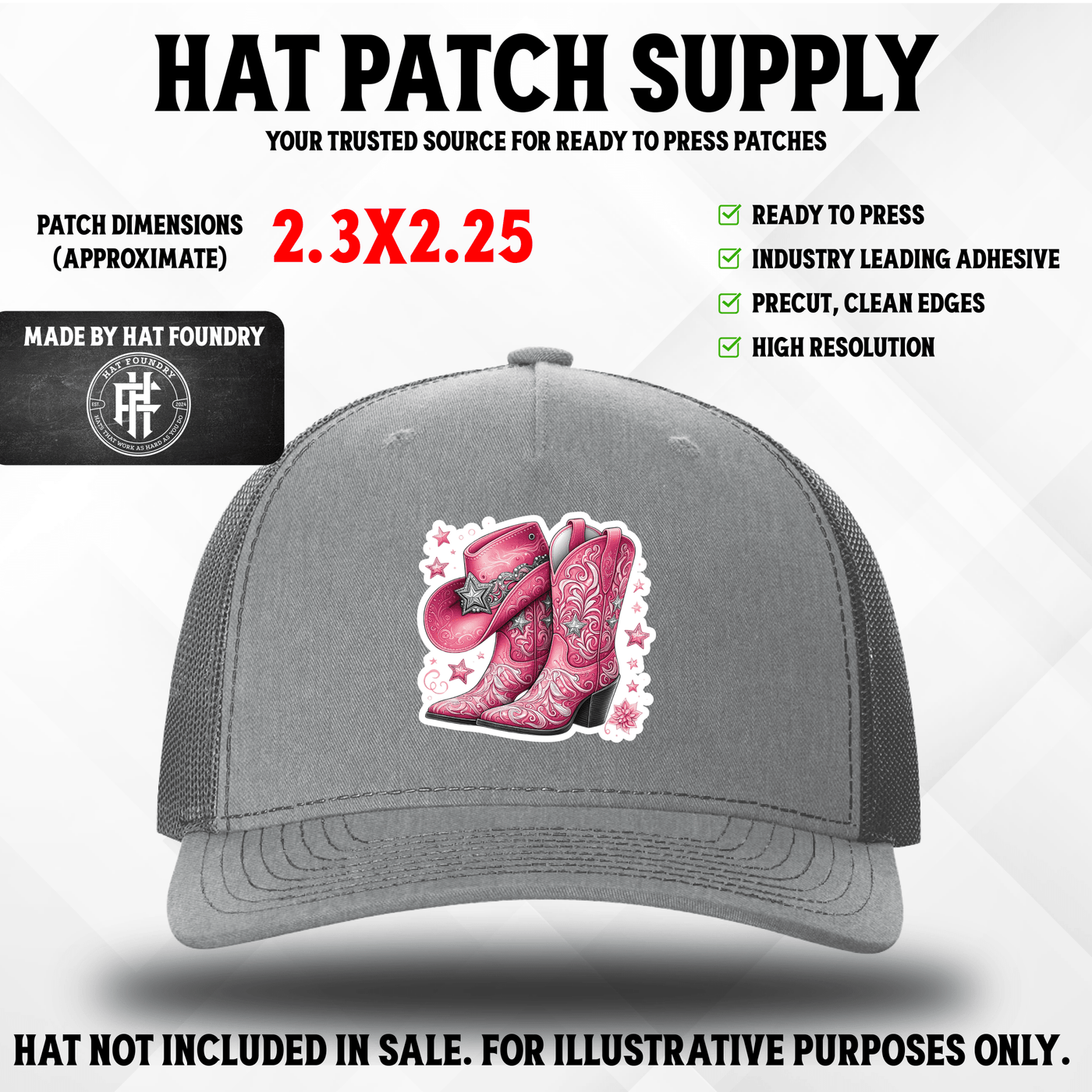 Pink Cowgirl Boots & Hat UV Patch - Hat Patch Supply