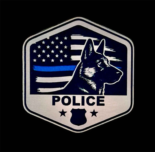 Police K-9 Stainless Black Blue Acrylic Hat Patch - Hat Patch Supply