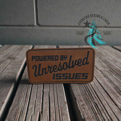 Powered by Unresolved Issues Leather Patch - Hat Patch Supply