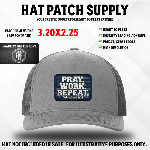 Pray Work Repeat Religious Hat Patch - Hat Patch Supply