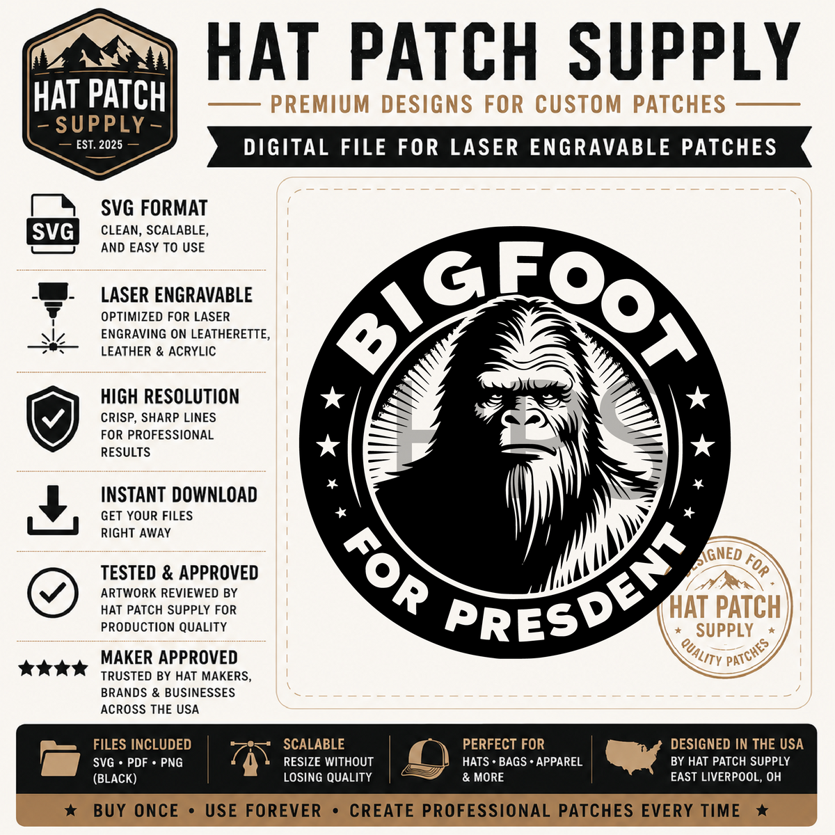 Fourteenth laser ready sasquatch hat patch SVG design