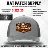 UV printed baseball humor hat patch reading Rec League Legend