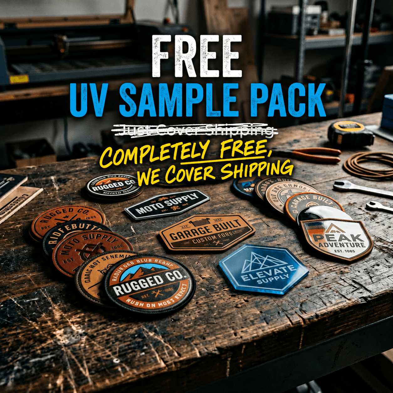 Sample pack of assorted hat patches from Hat Patch Supply