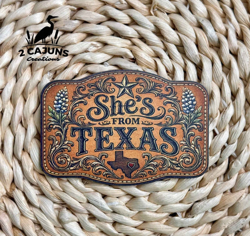 She's From Texas UV Printed Hat Patch - Hat Patch Supply