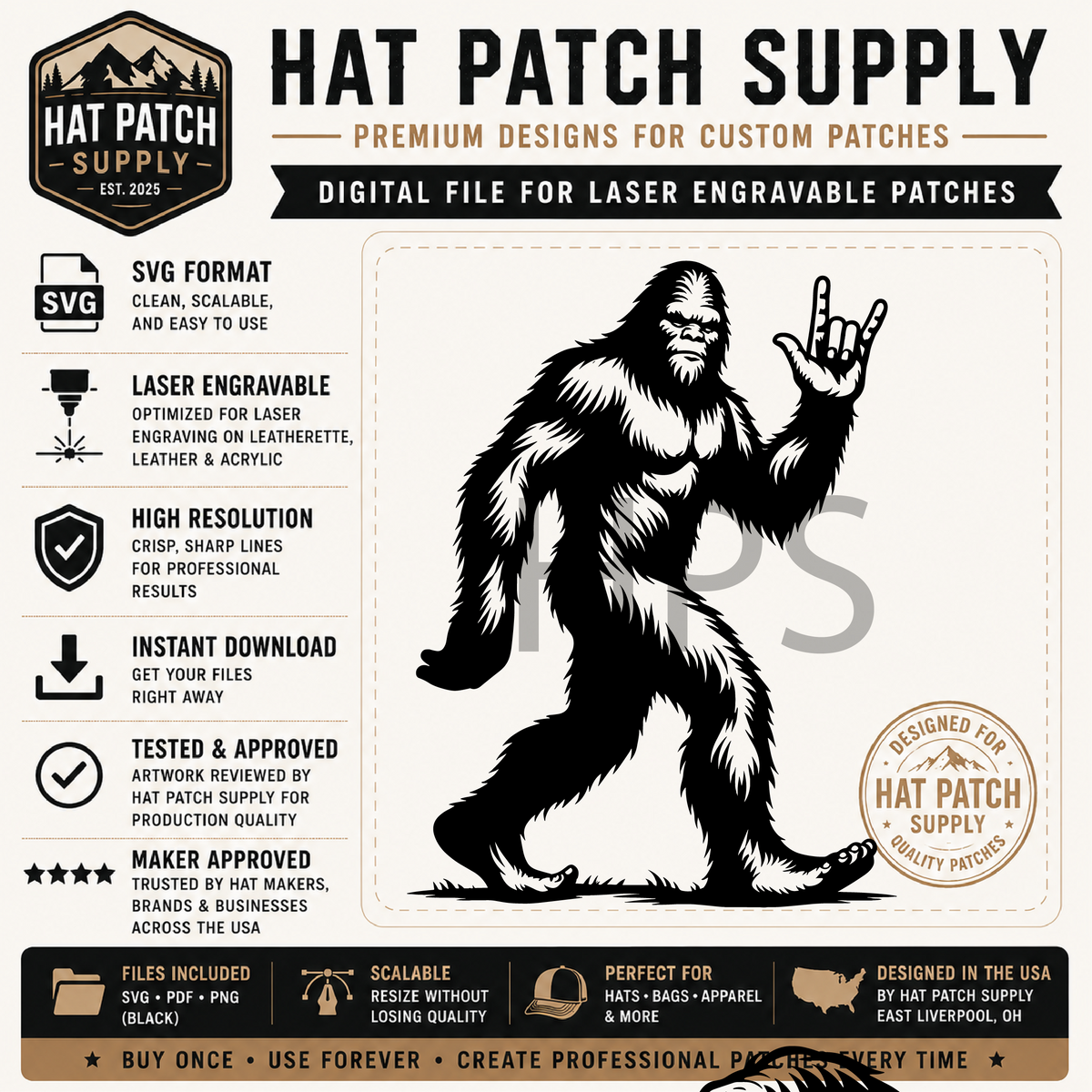 Eighth sasquatch hat patch SVG design in bundle set 4