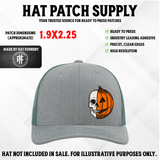 UV printed Halloween hat patch with a skull and jack-o'-lantern pumpkin design