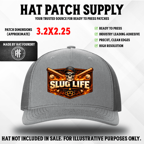 Slug Life Baseball UV Printed Hat Patch - Hat Patch Supply