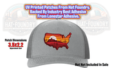 UV printed hat patch with an American flag in southwestern desert colors