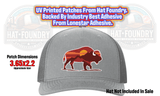 UV printed hat patch with a buffalo in southwestern desert colors