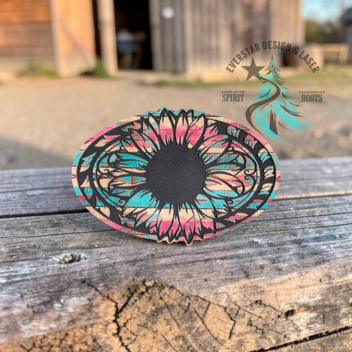 Sunflower Retro Rodeo Leather Patch - Hat Patch Supply
