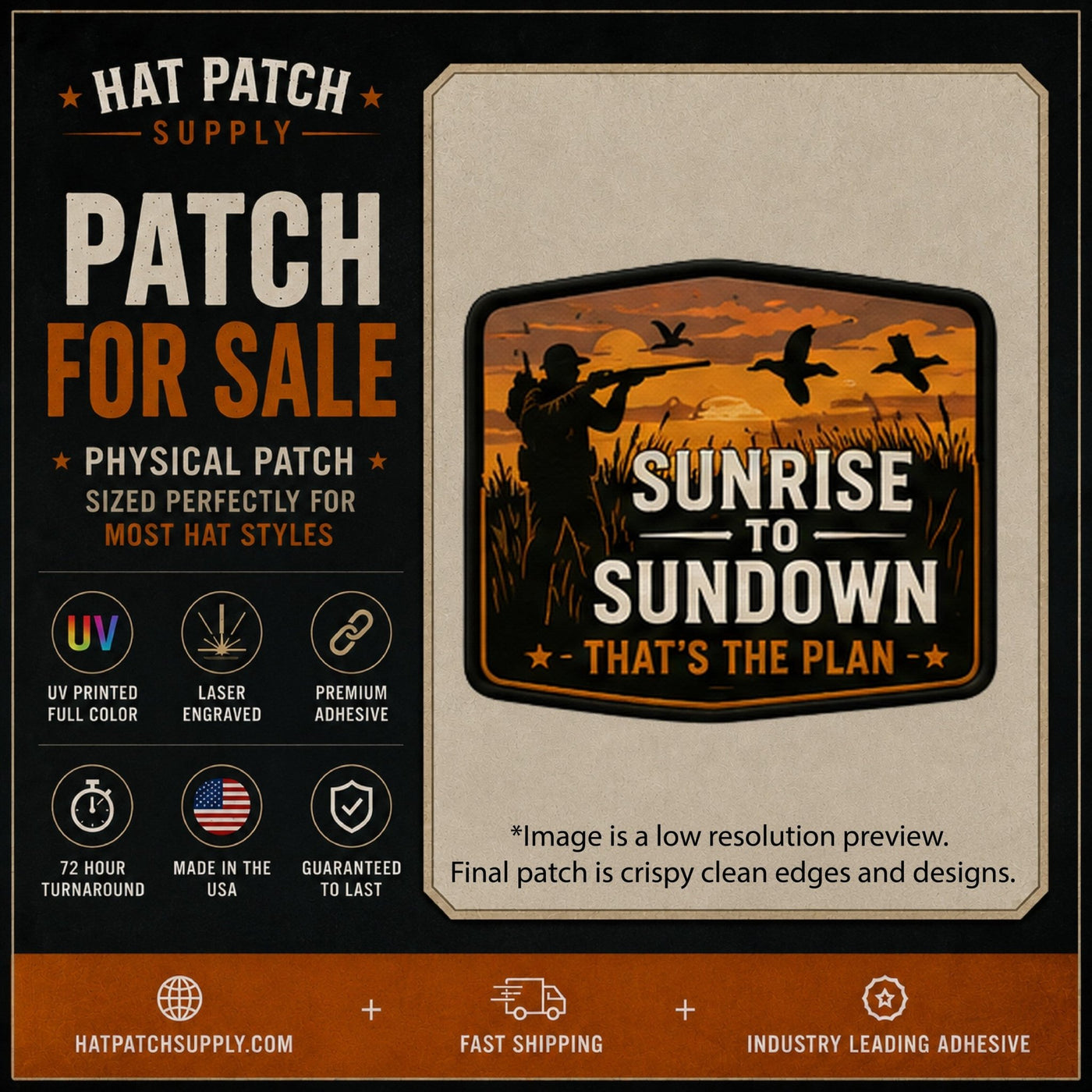 Sunrise to Sundown Hunting Hat Patch - Hat Patch Supply