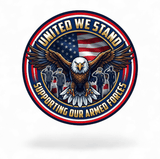 Close-up of the Support USA Military hat patch design