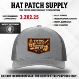 UV printed baseball humor hat patch reading Swing Hard In Case You Hit It