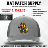 UV printed hat patch featuring a duck in tactical gear with sunglasses