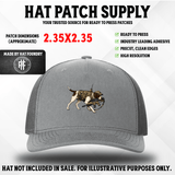 UV printed hat patch featuring a pointer hunting dog in tactical gear