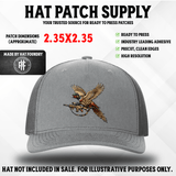 UV printed hat patch featuring a wood duck in tactical gear