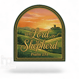 Close-up of The Lord is my Shepherd UV printed hat patch